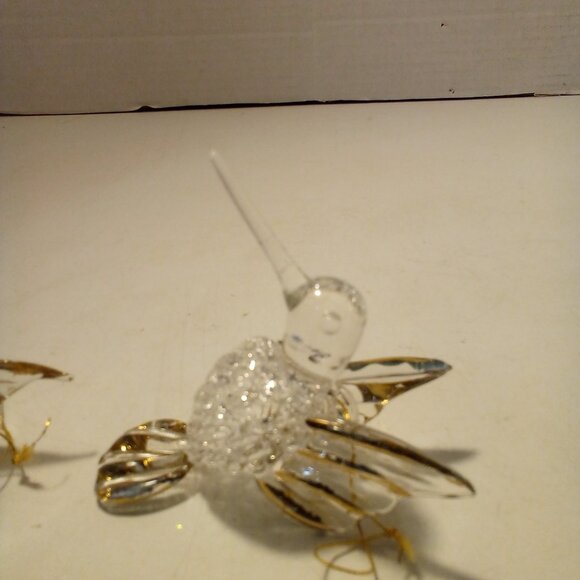 Hummingbird Christmas Ornament Hand Blown Glass Gold Trim 3" Lot of 2 - Picture 11 of 16